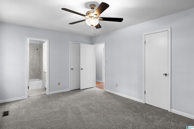 1718 Teakwood Ln, Birmingham, AL 35235 - unfurnished bedroom featuring carpet floors, baseboards, connected bathroom, and a ceiling fan