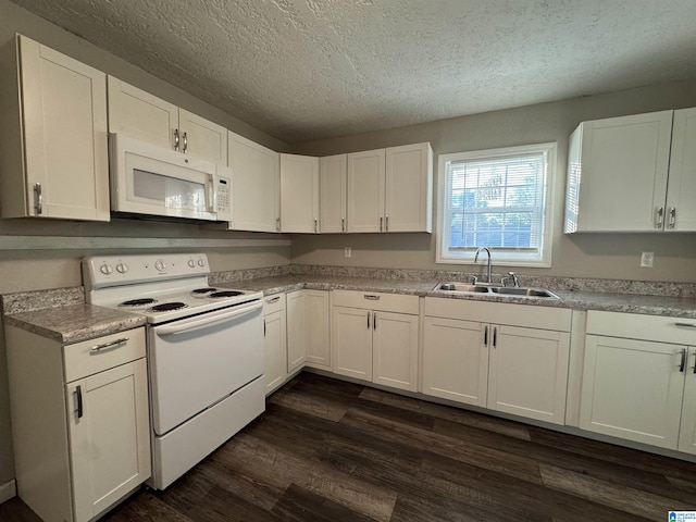 804 Elm Ave, Gadsden, AL 35903 - kitchen with white appliances, a sink, a textured ceiling, and white cabinets