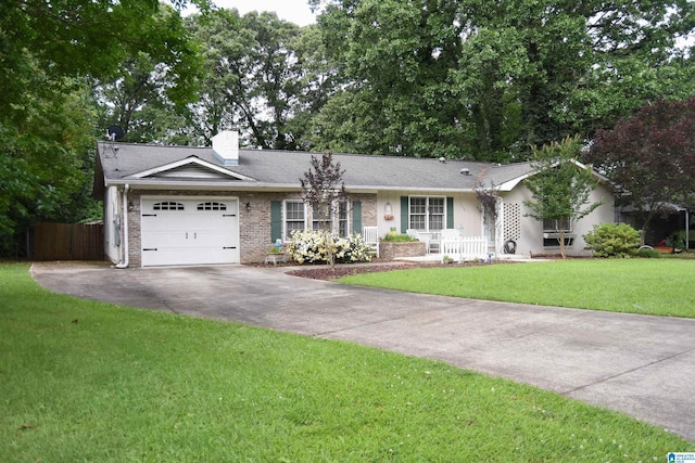 3908 Cloverdale Rd, Anniston, AL 36207 - ranch-style home with an attached garage, asphalt driveway, a chimney, and brick siding