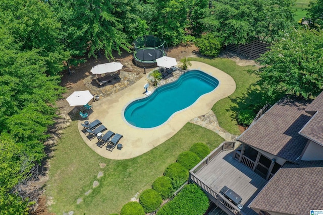 1020 Dunsmore Dr, Chelsea, AL 35043 - view of swimming pool featuring a gazebo, a deck, a trampoline, and a patio