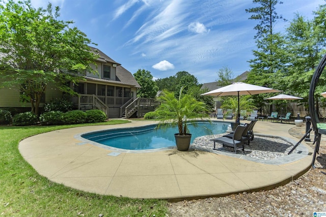 1020 Dunsmore Dr, Chelsea, AL 35043 - view of pool featuring a sunroom, stairs, a patio area, and a deck
