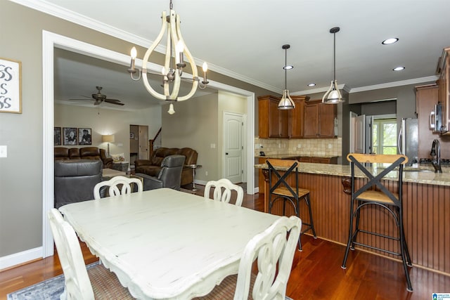 1020 Dunsmore Dr, Chelsea, AL 35043 - dining space featuring ceiling fan, dark wood finished floors, a chandelier, recessed lighting, and baseboards