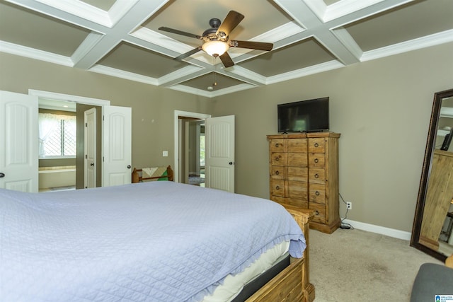 1020 Dunsmore Dr, Chelsea, AL 35043 - bedroom with coffered ceiling, light carpet, crown molding, beam ceiling, and baseboards