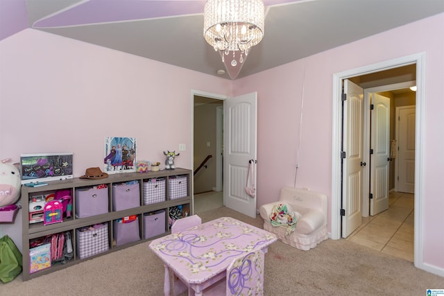 1020 Dunsmore Dr, Chelsea, AL 35043 - rec room featuring carpet, a chandelier, and tile patterned floors