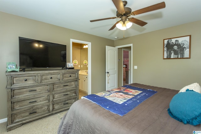 1020 Dunsmore Dr, Chelsea, AL 35043 - bedroom with ensuite bath, ceiling fan, and light colored carpet