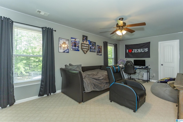 1020 Dunsmore Dr, Chelsea, AL 35043 - carpeted living area featuring a ceiling fan and baseboards