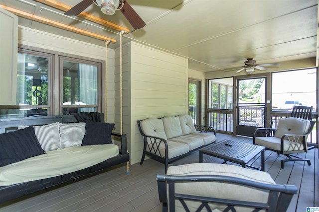 1020 Dunsmore Dr, Chelsea, AL 35043 - sunroom featuring a ceiling fan, an outdoor living space, and plenty of natural light