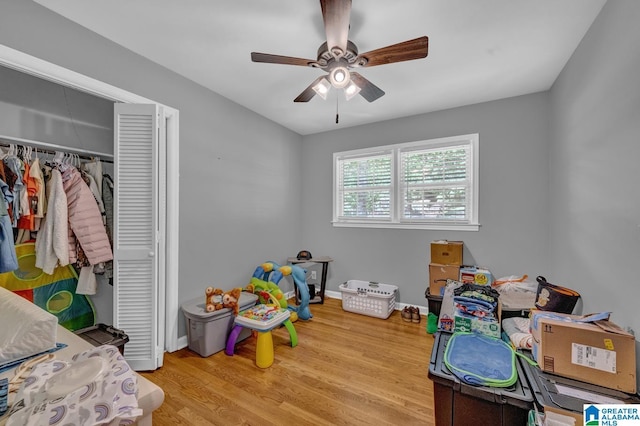 1115 Park Ave, Oneonta, AL 35121 - bedroom featuring wood finished floors, a closet, baseboards, and ceiling fan