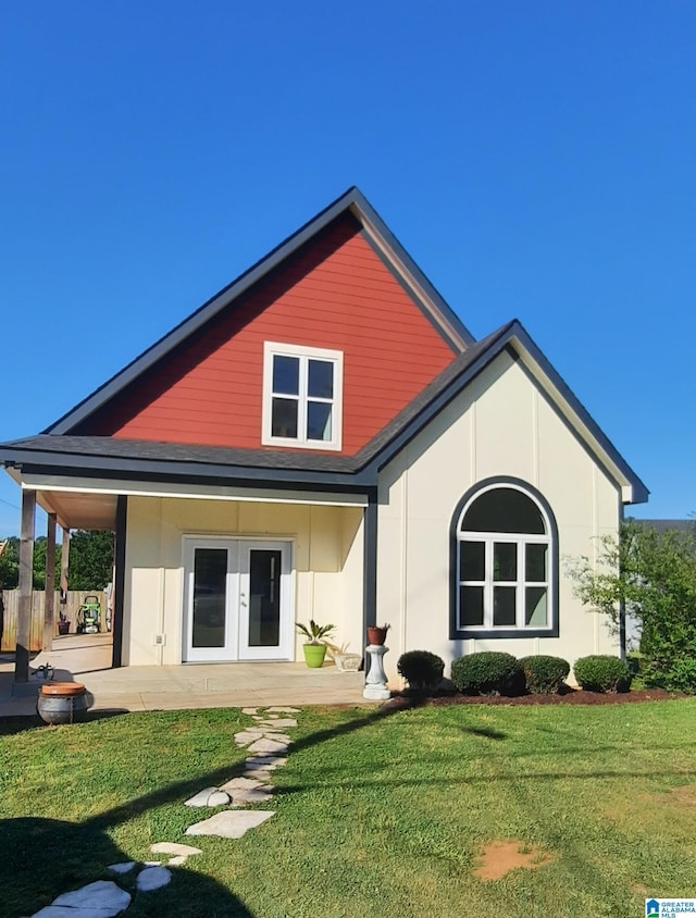 525 1st Ave NW, Wedowee, AL 36278 - rear view of house with a lawn and french doors