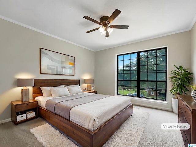 1012 Christopher Dr, Birmingham, AL 35215 - bedroom with carpet, crown molding, baseboards, and a ceiling fan