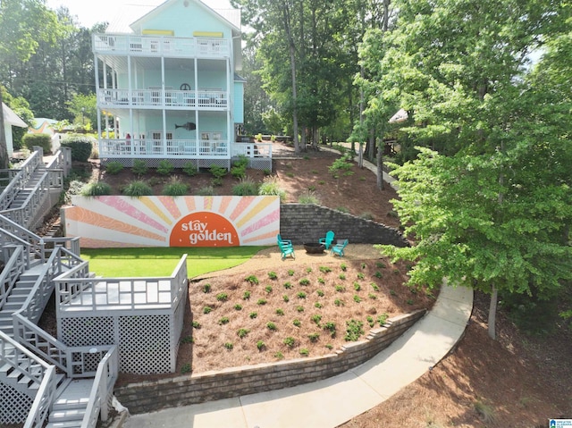 967 Wright Way Dr, Wedowee, AL 36278 - rear view of house with stairway and a balcony