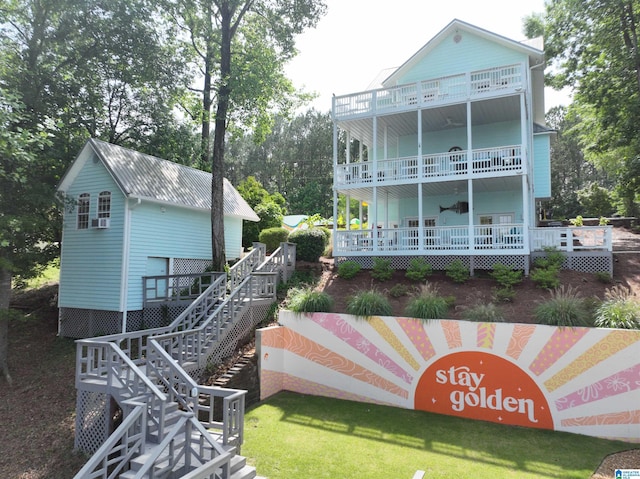 967 Wright Way Dr, Wedowee, AL 36278 - back of property featuring stairway, a balcony, and a wooden deck