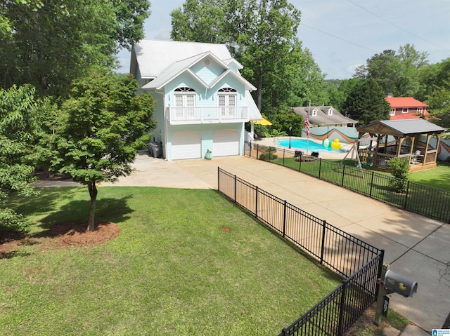 967 Wright Way Dr, Wedowee, AL 36278 - view of yard featuring driveway, a gazebo, a garage, and a balcony