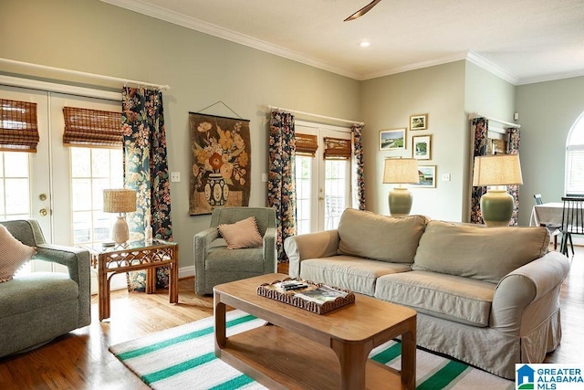 967 Wright Way Dr, Wedowee, AL 36278 - living area featuring french doors, wood finished floors, ornamental molding, and baseboards