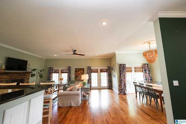 967 Wright Way Dr, Wedowee, AL 36278 - living area featuring french doors, ceiling fan, recessed lighting, light wood finished floors, and ornamental molding