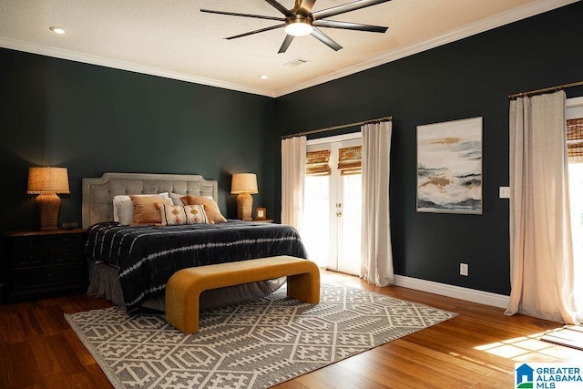 967 Wright Way Dr, Wedowee, AL 36278 - bedroom with access to outside, ornamental molding, wood finished floors, baseboards, and ceiling fan