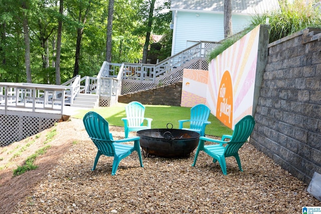 967 Wright Way Dr, Wedowee, AL 36278 - view of yard with a fire pit, a wooden deck, and stairway