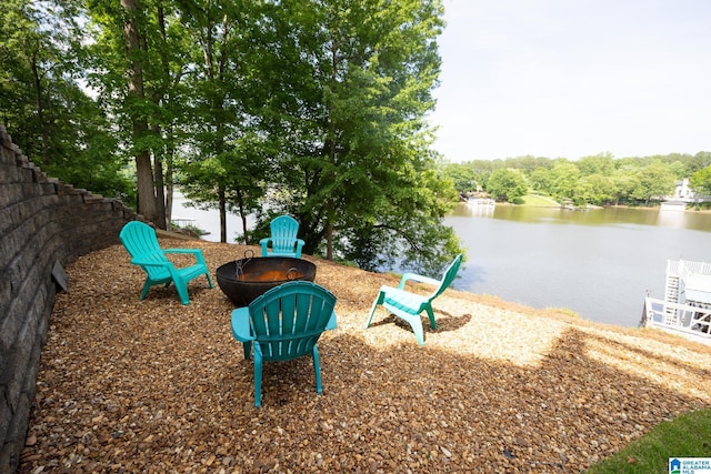 967 Wright Way Dr, Wedowee, AL 36278 - view of patio featuring a fire pit and a water view