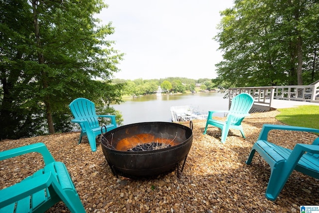 967 Wright Way Dr, Wedowee, AL 36278 - view of patio featuring a fire pit and a water view