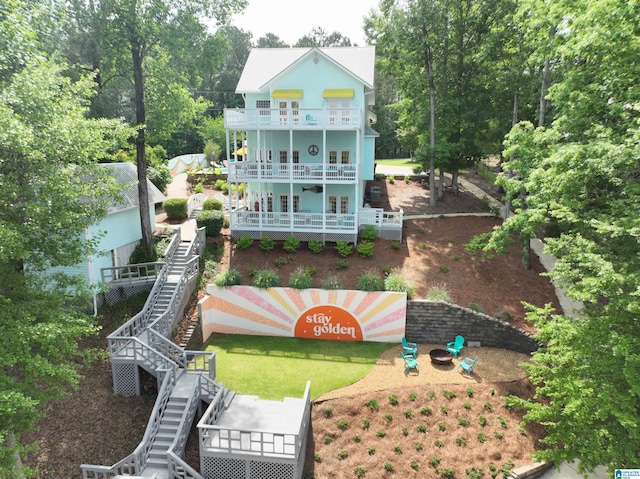967 Wright Way Dr, Wedowee, AL 36278 - rear view of house featuring a balcony and stairs