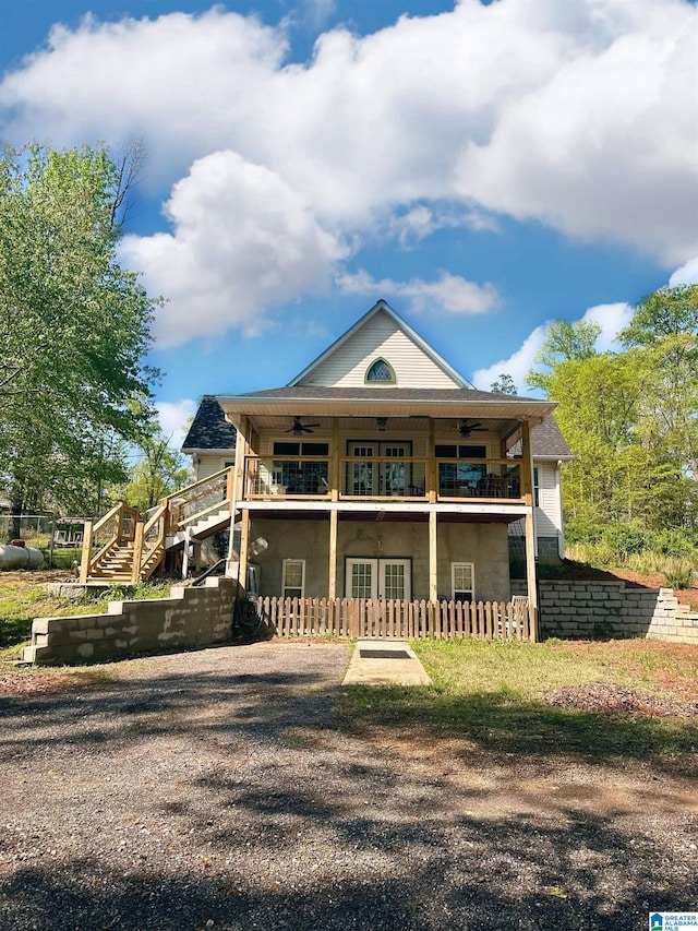 12325 US Highway 411 N, Centre, AL 35960 - view of front facade featuring a ceiling fan, stairs, and french doors