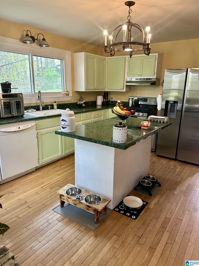 12325 US Highway 411 N, Centre, AL 35960 - kitchen with appliances with stainless steel finishes, a sink, green cabinetry, and under cabinet range hood
