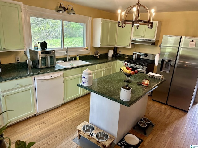 12325 US Highway 411 N, Centre, AL 35960 - kitchen featuring stainless steel appliances, under cabinet range hood, a sink, and light wood-style flooring