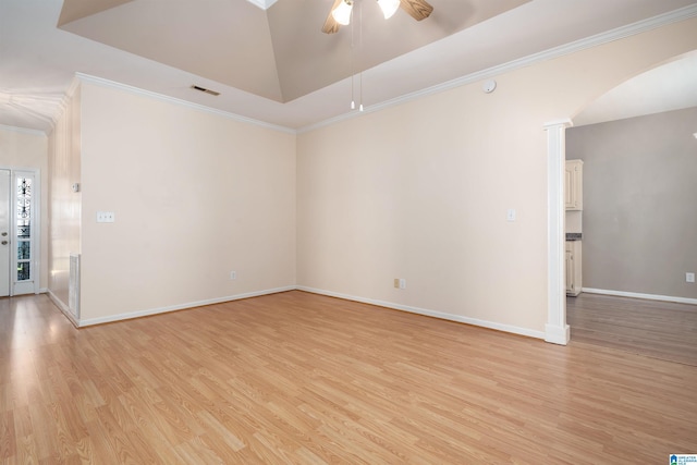 4244 Cobblestone Ct, Pinson, AL 35126 - spare room with ceiling fan, ornamental molding, arched walkways, light wood finished floors, and baseboards