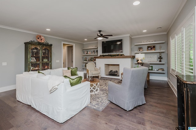 2021 Kinzel Ln, Birmingham, AL 35242 - living area with ceiling fan, a fireplace, ornamental molding, recessed lighting, and baseboards