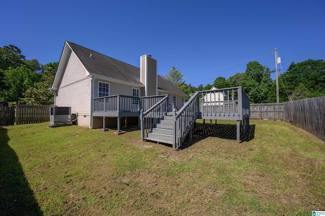1012 Hickory St, Moody, AL 35004 - rear view of property with a deck, a chimney, stairs, and central AC
