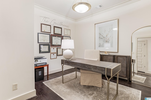 1517 Laurens St, Birmingham, AL 35242 - office featuring dark wood-style floors, baseboards, and ornamental molding