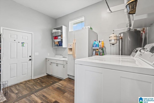 2523 County Road 222, Cullman, AL 35057 - laundry room featuring washer and dryer, water heater, and dark wood-style floors