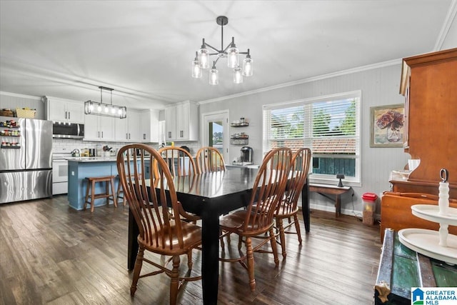 2523 County Road 222, Cullman, AL 35057 - dining room with a chandelier, crown molding, dark wood-style flooring, and baseboards