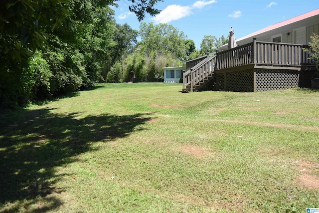 1508 Cloverdale Rd, Anniston, AL 36207 - view of green lawn featuring a wooden deck and stairs