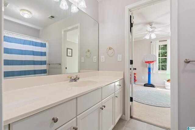 1709 Wakefield Dr, Hoover, AL 35216 - full bathroom featuring vanity, a ceiling fan, and tile patterned flooring