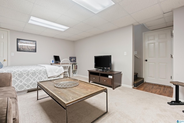 1709 Wakefield Dr, Hoover, AL 35216 - carpeted living area with a drop ceiling, stairs, and baseboards