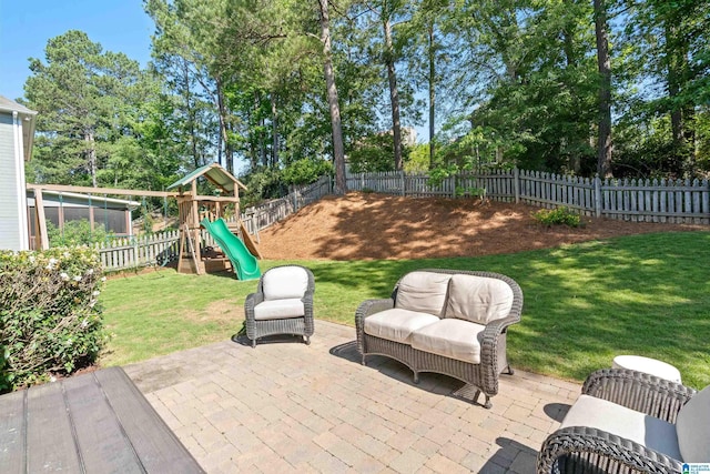 1709 Wakefield Dr, Hoover, AL 35216 - view of patio / terrace featuring a playground and view of wooded area