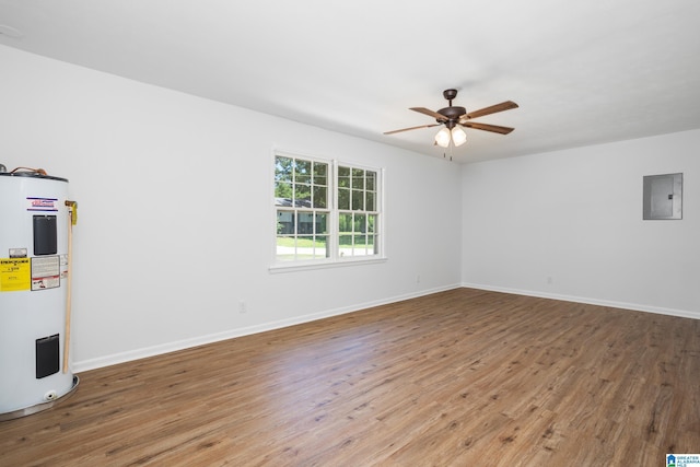 1826 Edwardian Way, Anniston, AL 36207 - spare room with water heater, wood finished floors, a ceiling fan, baseboards, and electric panel