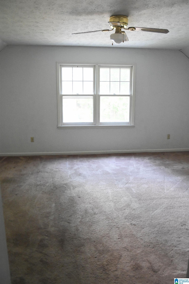 2301 Hathaway Heights Rd, Anniston, AL 36207 - carpeted spare room with lofted ceiling, healthy amount of natural light, baseboards, ceiling fan, and a textured ceiling