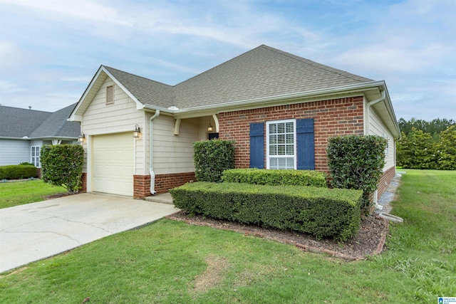 1009 Fairbank Ln, Chelsea, AL 35043 - view of front of property featuring a garage, driveway, a front yard, a shingled roof, and brick siding