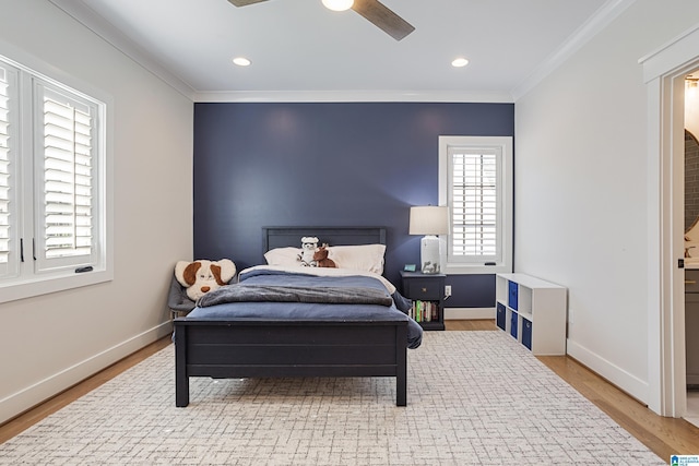 3 Troon, Birmingham, AL 35242 - bedroom with ornamental molding, wood finished floors, baseboards, ceiling fan, and recessed lighting