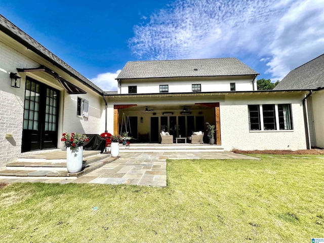 3 Troon, Birmingham, AL 35242 - back of property with a patio area, a lawn, and a ceiling fan