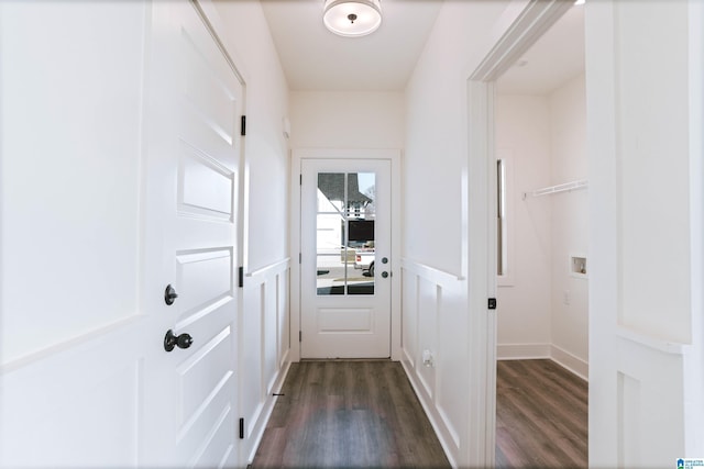 149 Shiloh Creek Dr, Calera, AL 35040 - doorway to outside with dark wood-style floors and a wainscoted wall
