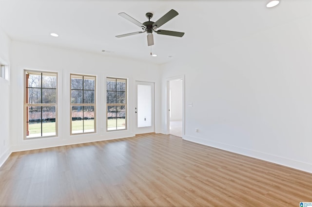 149 Shiloh Creek Dr, Calera, AL 35040 - unfurnished room with light wood-type flooring, baseboards, a ceiling fan, and recessed lighting