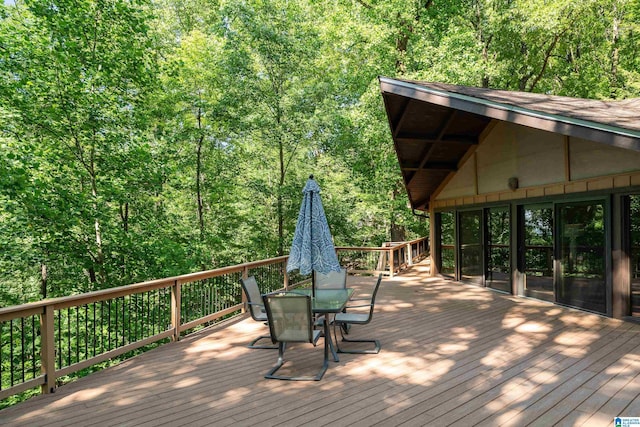 134 Highgate Hill Rd, Indian Springs Village, AL 35124 - wooden terrace with outdoor dining space and a forest view