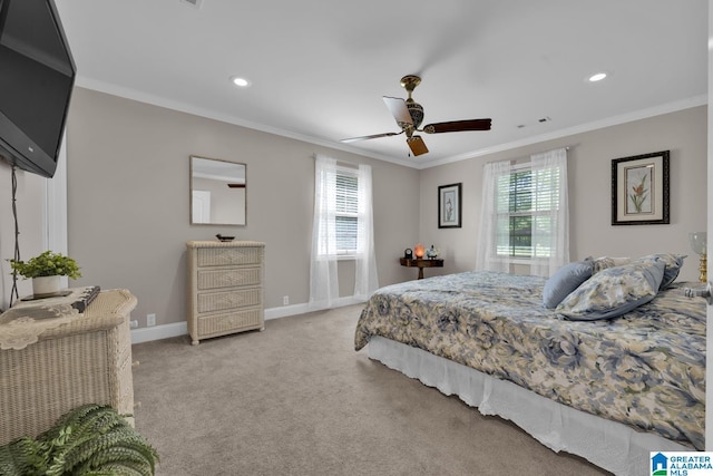 14 County Road 279, Cullman, AL 35057 - bedroom with carpet floors, ornamental molding, baseboards, recessed lighting, and a ceiling fan