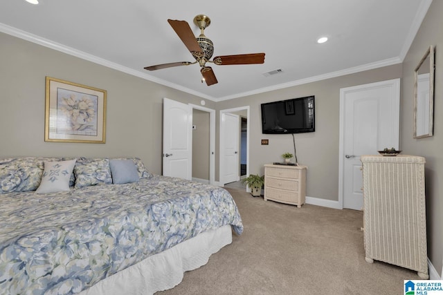 14 County Road 279, Cullman, AL 35057 - carpeted bedroom featuring ornamental molding, baseboards, recessed lighting, and ceiling fan