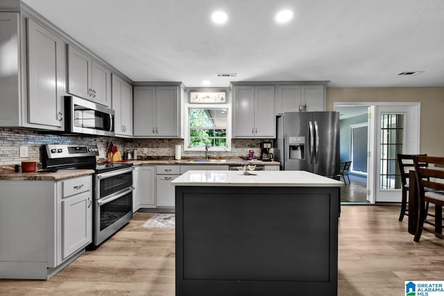 14 County Road 279, Cullman, AL 35057 - kitchen featuring appliances with stainless steel finishes, a sink, gray cabinets, decorative backsplash, and a kitchen island