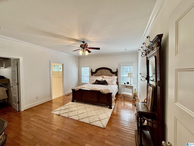 200 Quail Ridge Rd, Oneonta, AL 35121 - bedroom with ornamental molding, wood-type flooring, baseboards, and ceiling fan
