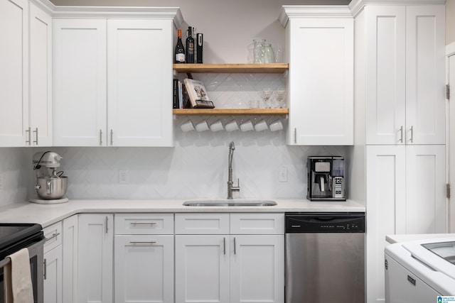 1345 Cresthill Rd, Birmingham, AL 35213 - kitchen featuring dishwasher, a sink, white cabinets, and light countertops